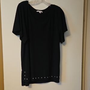 Chaus Black Studded Short Sleeve Top
